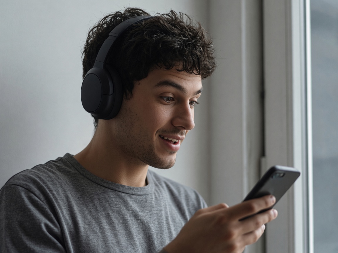 A student looking pleasantly surprised at a lesson on his phone